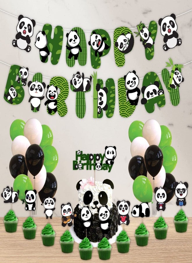 Festiko® Cute Cartoon Panda Birthday Decoration Supplies (37 Pcs), Children & Girl Birthday Party Decoration Full Set: Banner, Cake Topper, Cup Cake Topper & Balloons, Black and White, Animal Print - Image 2